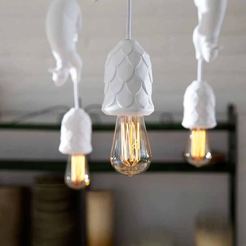 Nordic Resin Squirrel Pendant Light in White