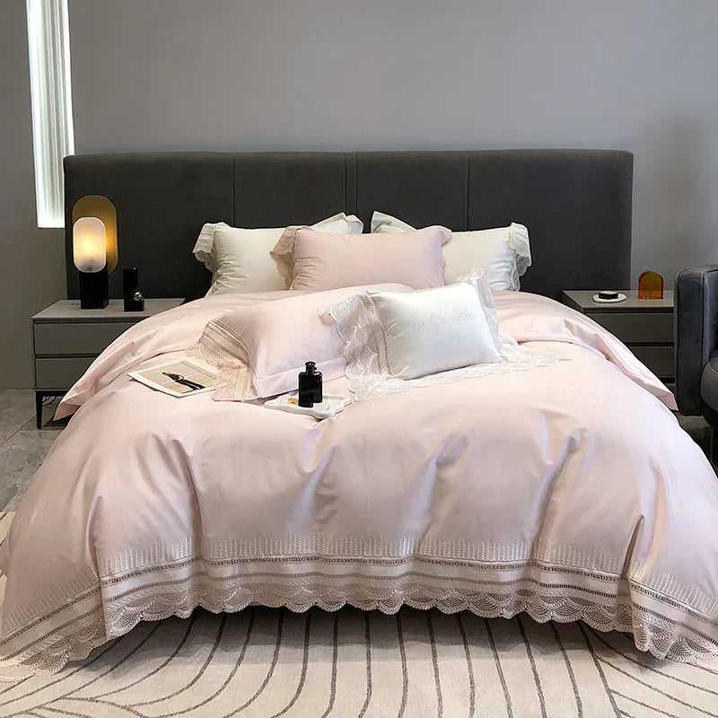 طقم مفروشات دانتيل مكشكش من DecorBites™، قطن مصري 1000TC، نمط أميرة فاخر