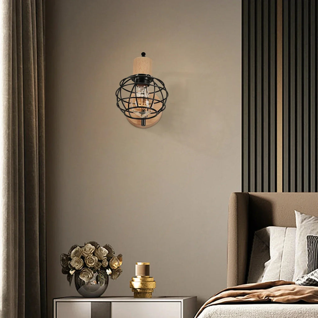 DecorBites™ Iron Wood Wall Lamp Shade: Nordic Indoor Sconce for Bedroom, Living Room, Restaurant