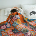 DecorBites™ Ethnic Cotton Blanket & Throw - Breathable Gauze Summer Quilt - Boho Decor Bedspread
