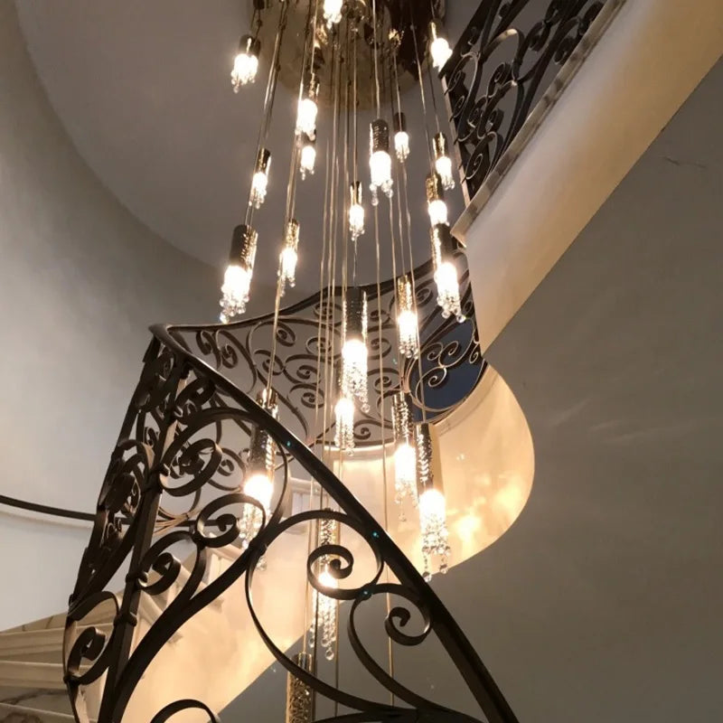 DecorBites™ Crystal LED Staircase Chandelier: Modern Luxury Ceiling Lighting for Living Room Hall Loft