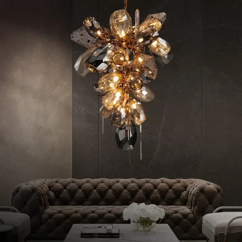 DecorBites™ Gold Steel LED Pendant Lights with Cognac/Gray Glass Shades