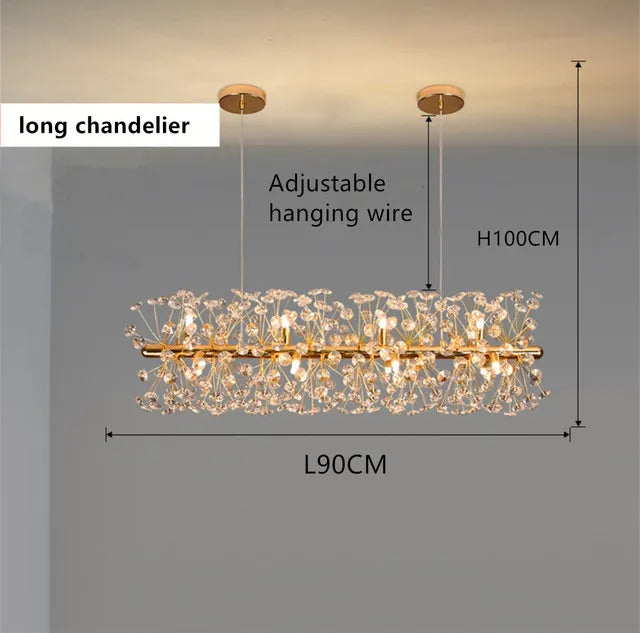 ثرية كريستال ذهبية من DecorBites™: مصباح LED فاخر معلق لغرفة المعيشة والطعام