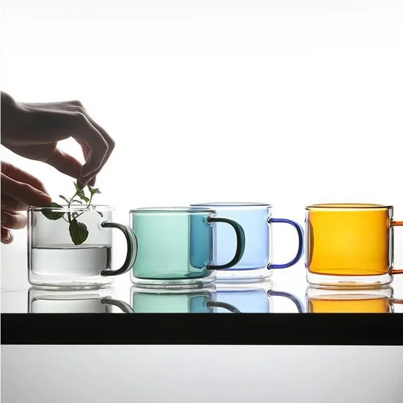 طقم أكواب DecorBites™ الزجاجية المزدوجة القاع - أكواب نبيذ وويسكي وقهوة وشاي وعصير وماء سعة 250 مل