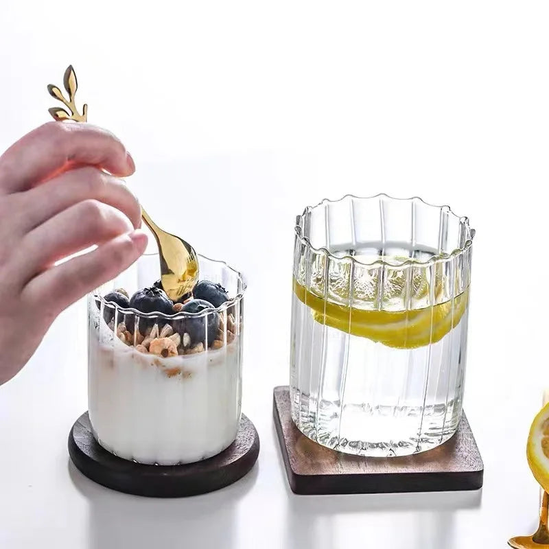 DecorBites™ Glass Ripple Cup - Heat Resistant Nordic Design for Water, Juice, Milk, Whiskey