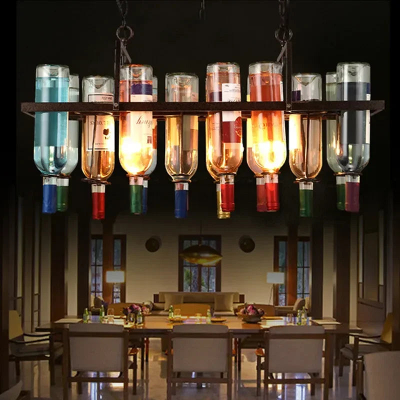 ثريا زجاجات النبيذ المعدنية الصناعية من DecorBites™ لديكور LED للمقهى والبار
