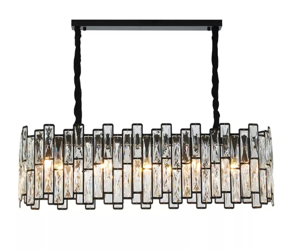 DecorBites™ Black Crystal Chandelier: Elegant Round Hanging Lamp for Living Room, Dining Room & Restaurant