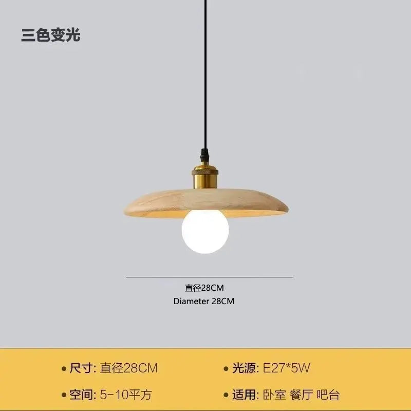 Solid Wood Pendant Light With Three-Color Dimming
