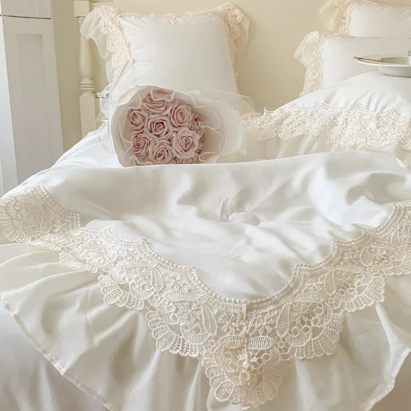 DecorBites™ French Wedding Lace Ruffles Bedding Set