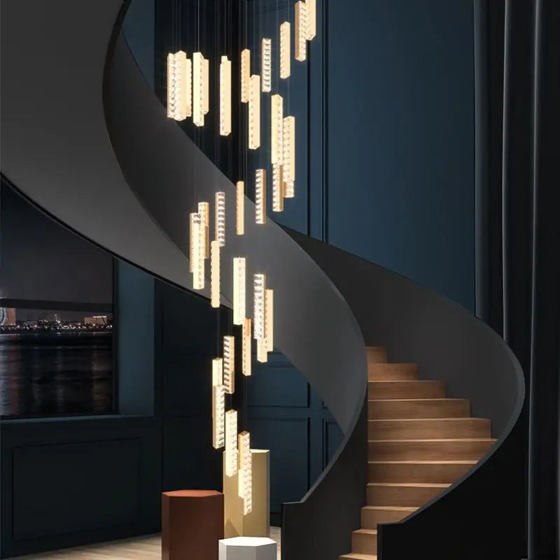 DecorBites™ Crystal Chandelier: Modern Nordic Spiral Staircase Pendant Lamp, Golden/Silver Dining Room Luxury