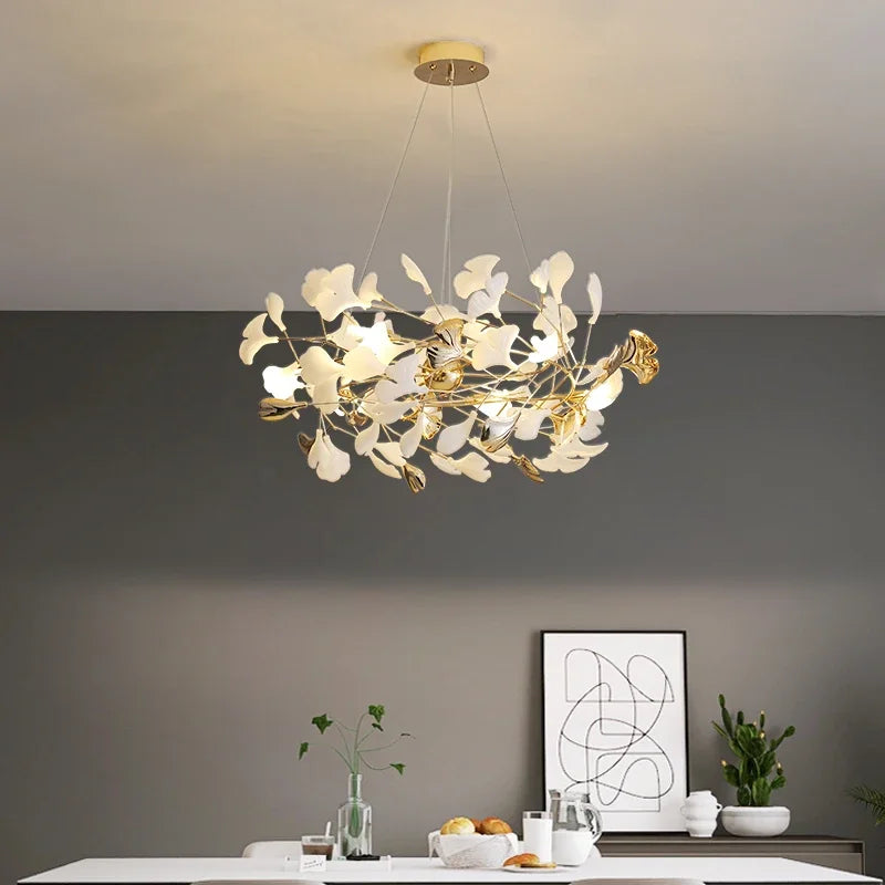 DecorBites™ Ginkgo Branch Ceramic Chandelier for Luxe Dining & Study Room