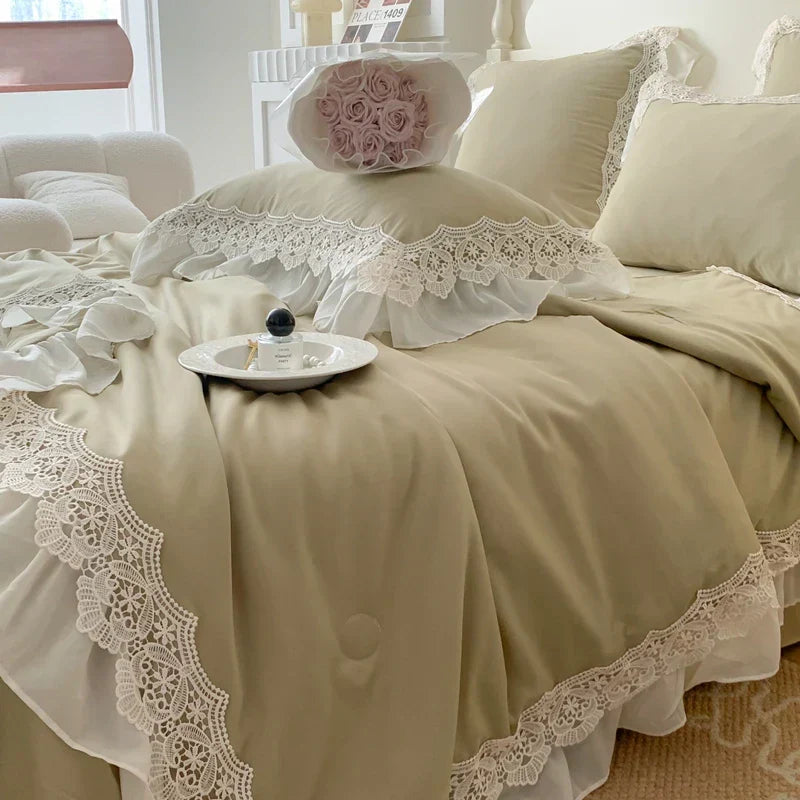 DecorBites™ French Wedding Lace Ruffles Bedding Set