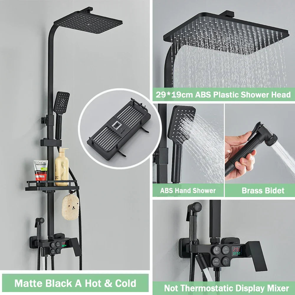 DecorBites™ Gold Thermostatic Shower Faucet Set: Smart Digital Mixer, Wall Mounted Rainfall System