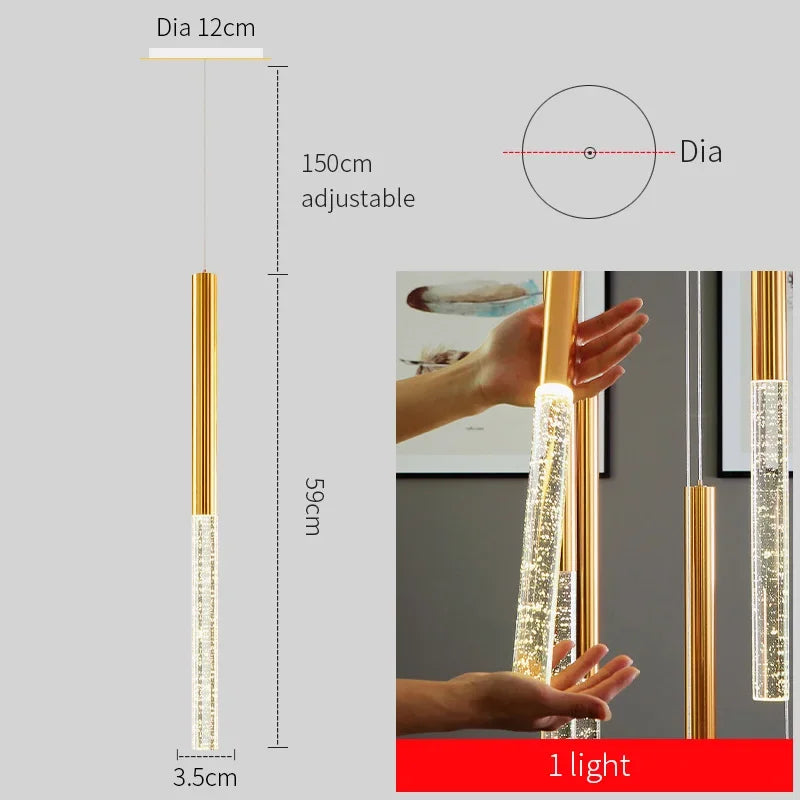 DecorBites™ ثريا كريستالية للسلالم - إضاءة LED ذهبية حديثة لغرفة المعيشة