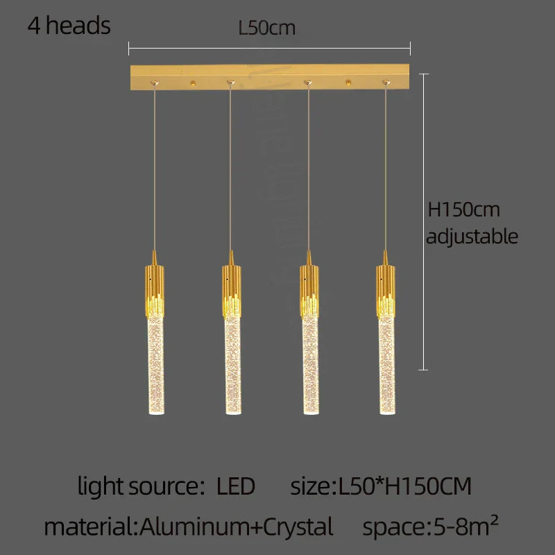 DecorBites™ Gold Crystal LED Chandelier: مصابيح غرفة طعام عصرية، إضاءة سقف معلقة للمطبخ