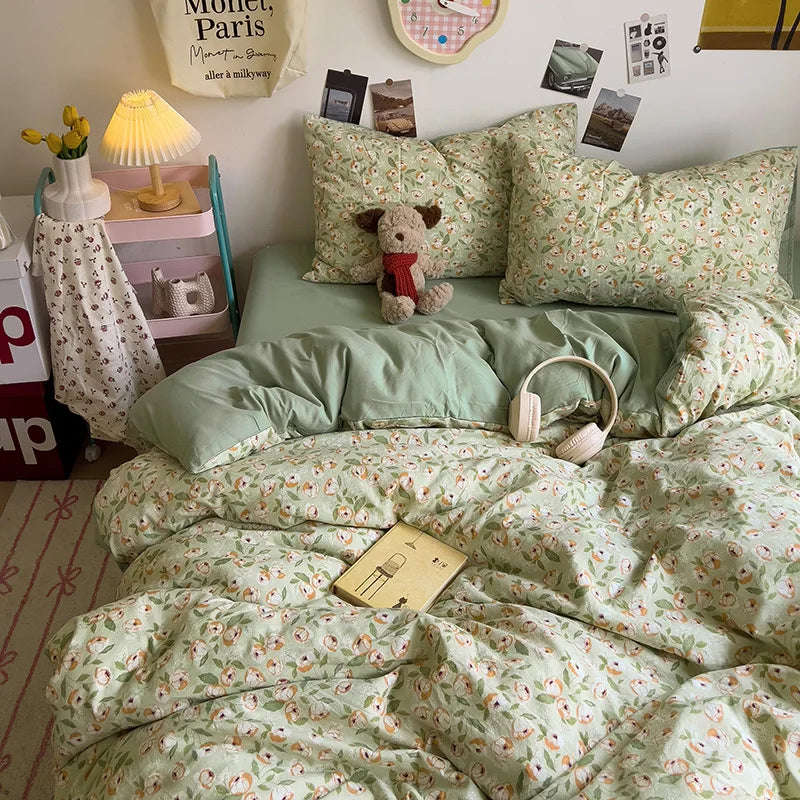 غطاء لحاف فردي بتصميم زهور كورية من DecorBites™: راحة مميزة، لجميع الفصول، لطيف على البشرة