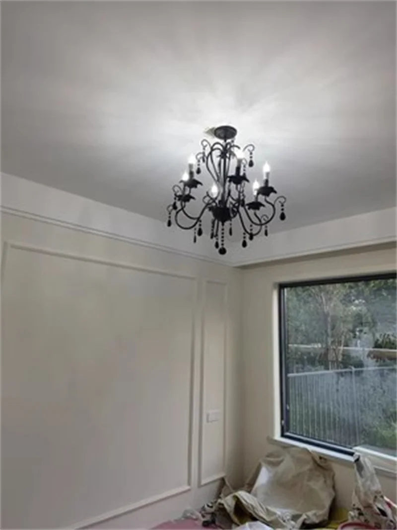 DecorBites™ Black White Metal Chandelier with Crystal Pendants for Elegant Home Lighting