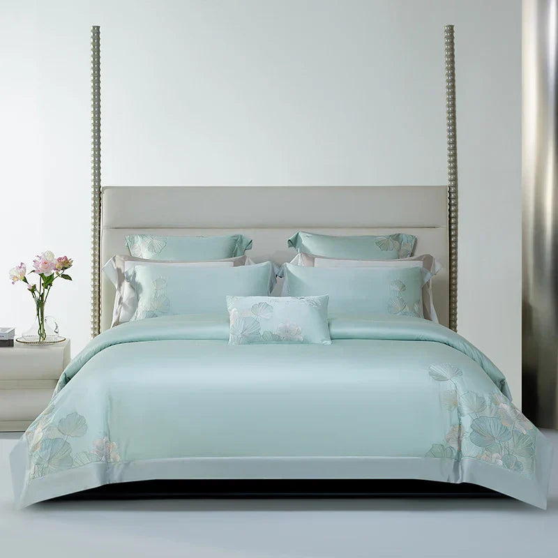DecorBites™ Cotton Flowers Embroidery Bedding Set with Soft Silky Finish