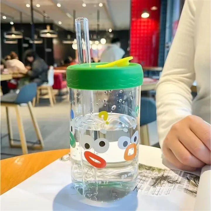 DecorBites™ Verres Kawaii avec couvercle et paille, Tasse à Bubble Tea - Vaisselle mignonne de 550 ml