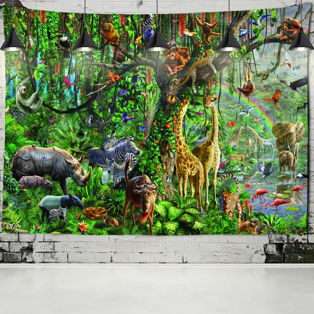DecorBites™ Dinosaur Age Tapestry Wall Hanging Abstract Art Animal Psychedelic Mystery Tapiz