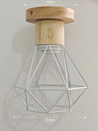 Vintage Black Wood and Iron Cage Pendant Light