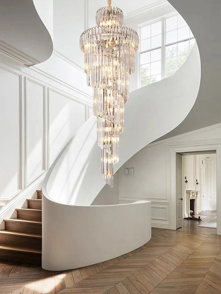 Modern Gold Crystal Staircase Pendant Chandelier