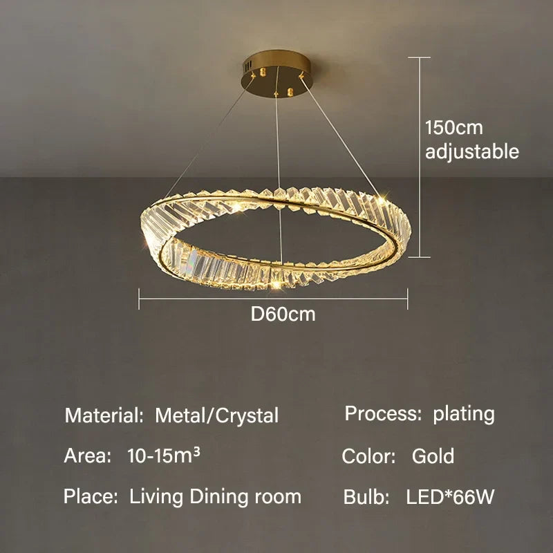 ثريا قلادة كريستال ذهبية بتقنية LED من DecorBites™ لإنارة غرف المعيشة والطعام الفاخرة والديكور