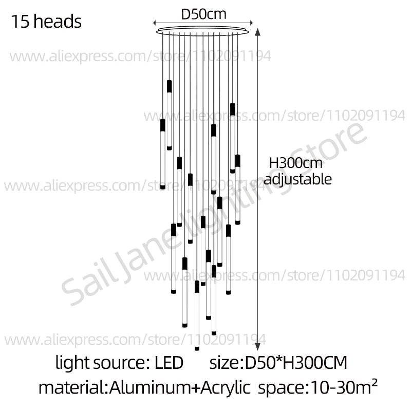 Modern Staircase Pendant Chandelier in Black or Gold