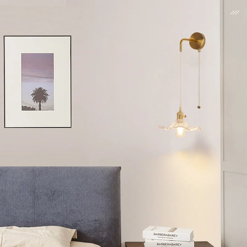 مصابيح جدارية نحاسية زجاجية DecorBites™ LED | مفتاح بسلسلة سحب | مصباح حمام قابل للتعديل