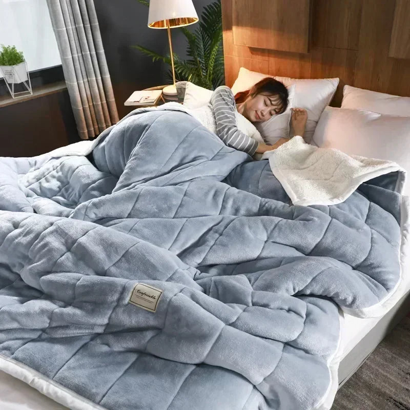 DecorBites™ Cozy 3-Layer Coral Fleece Blanket for Winter Bedding