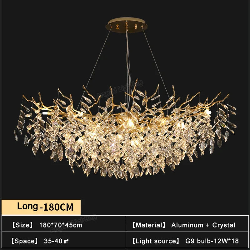 DecorBites™ ثريات كريستال ذهبية لغرفة الطعام، مصباح تعليق فرعي، إضاءة كبيرة