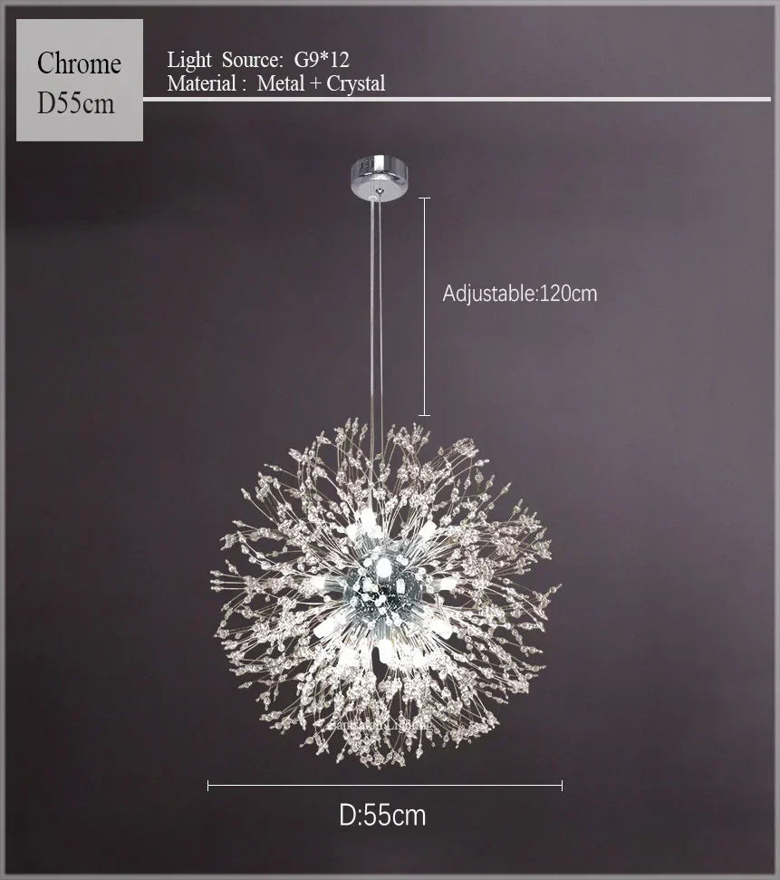 DecorBites™ ثريا الهندباء LED إضاءة كرة كريستال متلألئة للمطاعم وغرف المعيشة