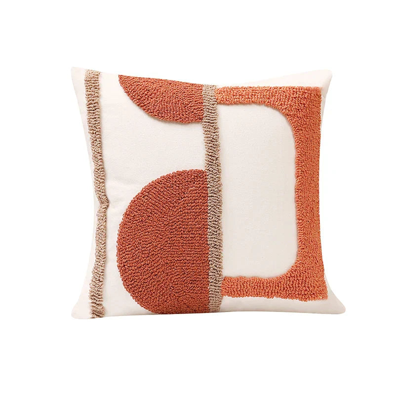 DecorBites™ Gematric Tufted Burnt Orange Half Circle Cushion Cover for Living Room