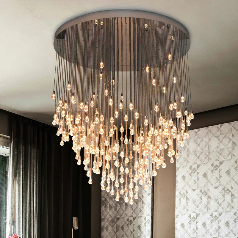 ثريا كرة كريستالية كبيرة LED ذهبية من DecorBites™ لغرفة المعيشة العصرية الفاخرة