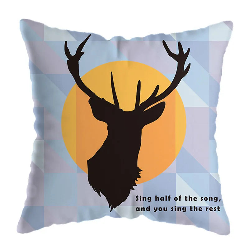 DecorBites™ Geometric Deer Print Pillowcase 45x45cm - Yellow Home Decor