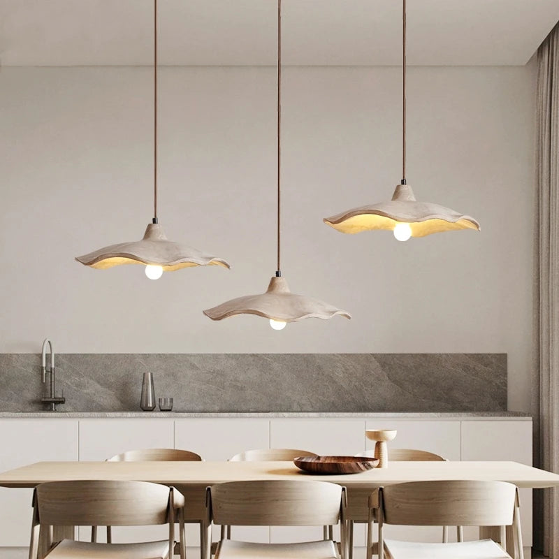 Japanese Wabi-Sabi Cream Wood Pendant Light