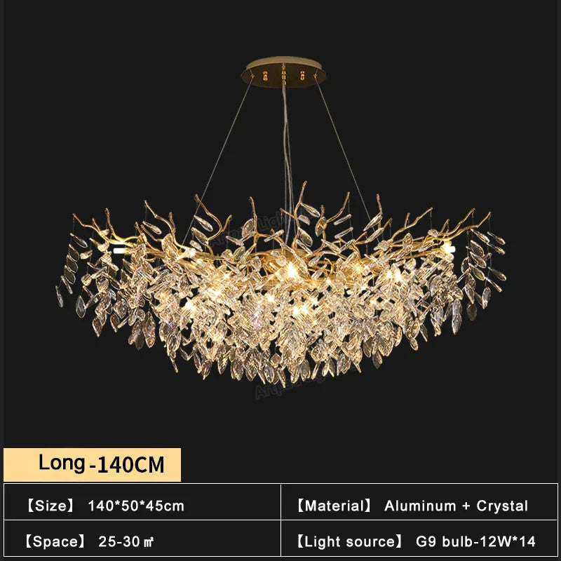 DecorBites™ ثريات كريستال ذهبية لغرفة الطعام، مصباح تعليق فرعي، إضاءة كبيرة