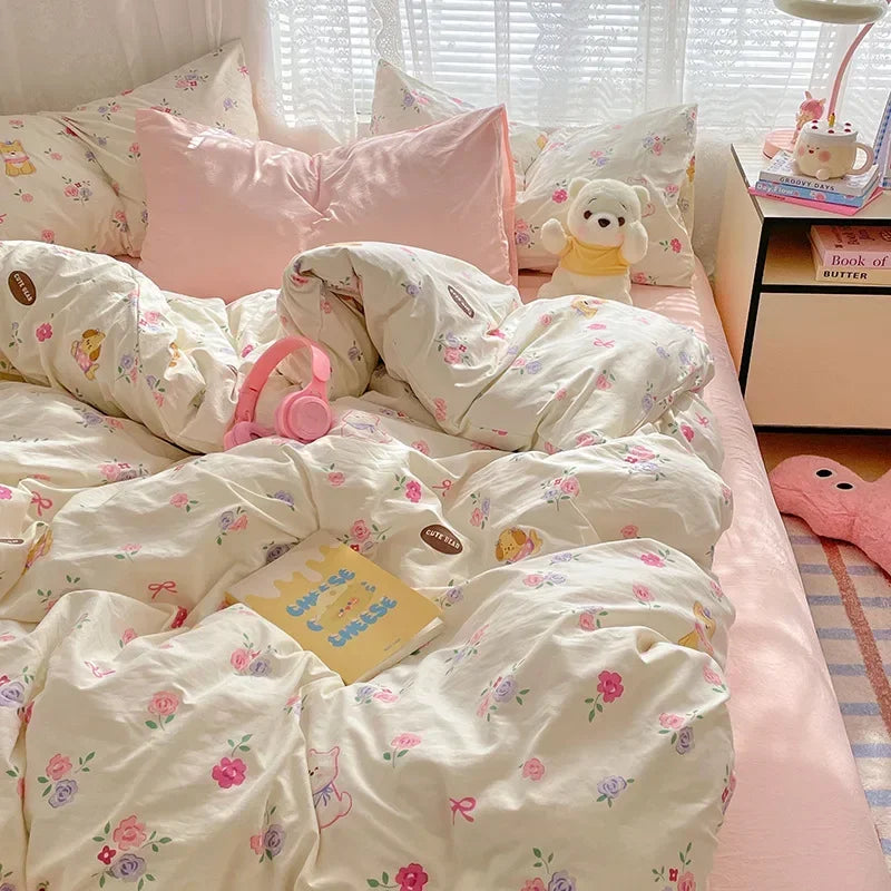 طقم لحاف قطني بتصميم كرتوني مريح من DecorBites™ للكبار