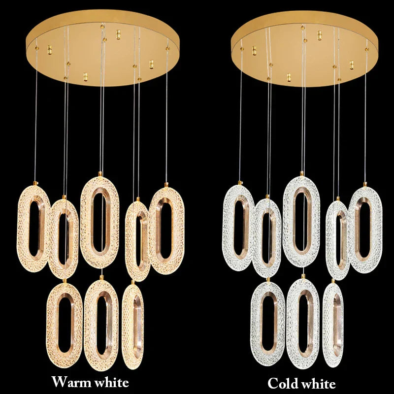 ثريا LED ذهبية DecorBites™ لغرفة المعيشة وغرفة الطعام والدرج والردهة، مصباح معلق عصري من خليط معدني + أكريليك