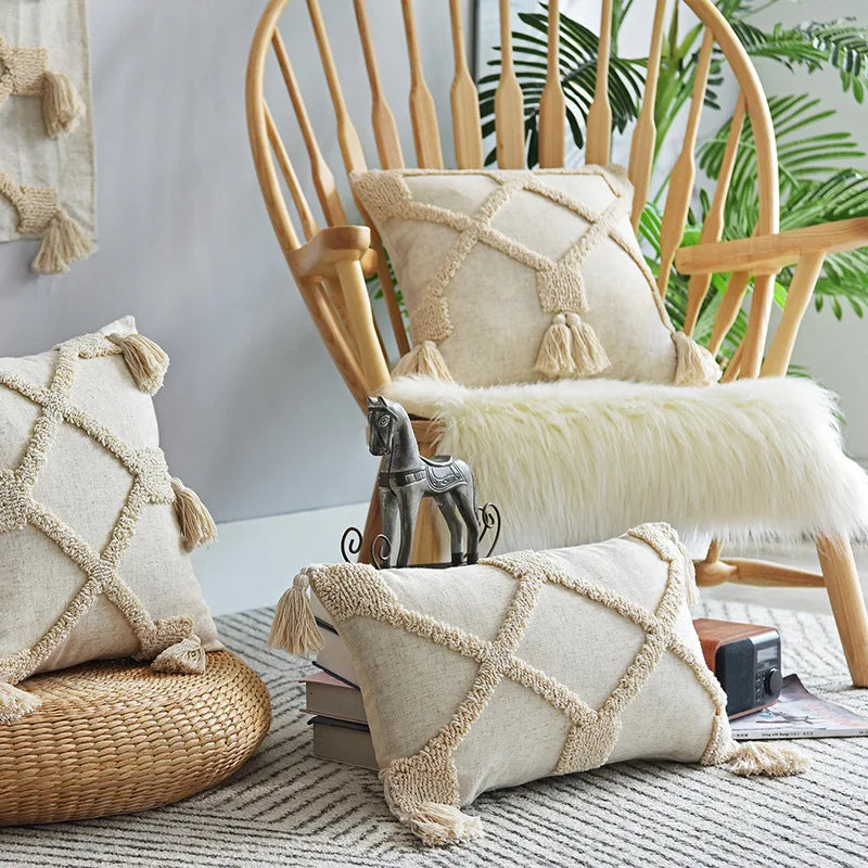 DecorBites™ Handmade Geometric Tufted Pillowcase Set - Modern, Minimalist, Indian-Inspired Cushion Covers
