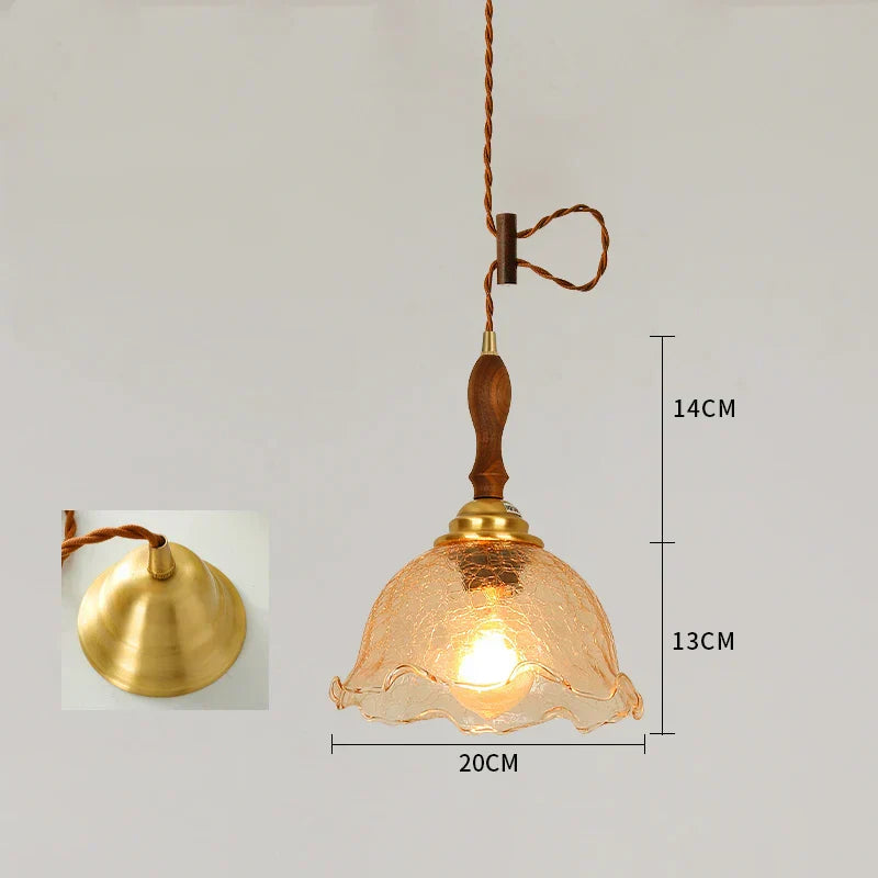 DecorBites™ Cracked Glass Copper Wooden Pendant Light for Home Indoor Living Room