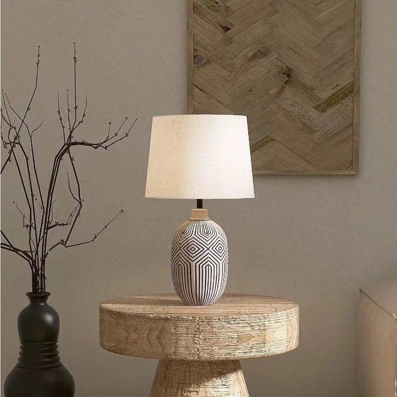 مصباح طاولة سيراميك DecorBites™ بتصميم ياباني لغرفة المعيشة وغرفة النوم والدراسة - بسيط وأنيق