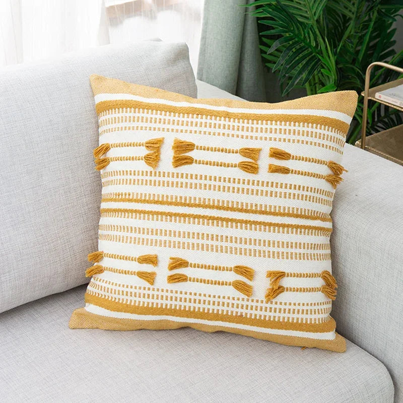 DecorBites™ Geometric Tassels Cushion Cover - Yellow & Black Woven Home Decor Pillow