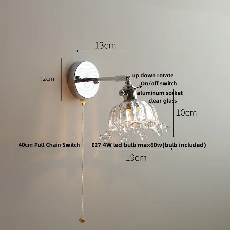 DecorBites™ Iron Rotate LED Wall Light Modern Pull Chain Switch Clear Glass Wandlamp