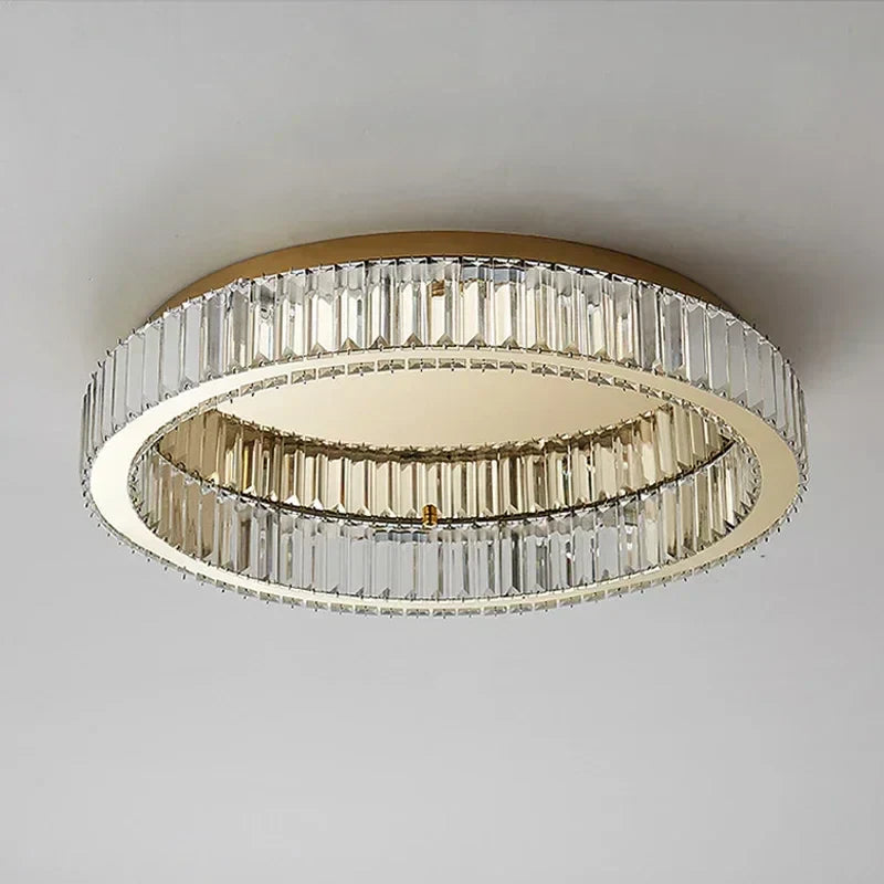 DecorBites™ Gold Crystal Ceiling Light Ring LED - إضاءة منزلية داخلية فاخرة حديثة