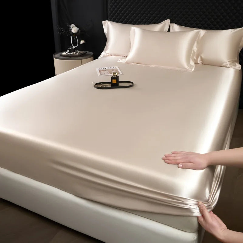 DecorBites™ 100% Mulberry Silk Fitted Sheet Set with Pillowcase - Luxury Solid Color Silk Bed Linen