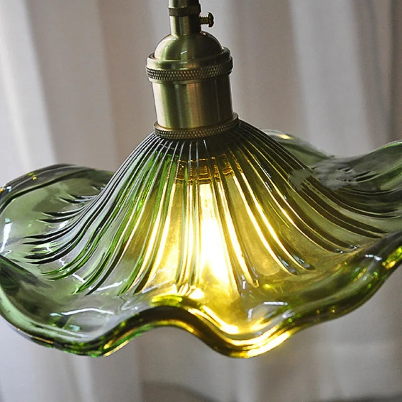 مصباح معلق زجاجي على شكل زهرة خضراء DecorBites™ للمطبخ والبار والمطعم، مصباح معلق عصري قابل للتعديل بسلك