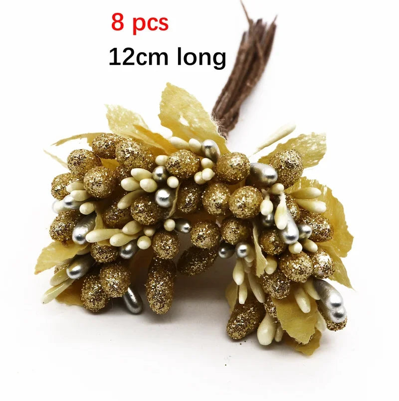 DecorBites™ Gold Hybrid Flower Cherry Stamen Berries Bundle لتزيينك بنفسك
