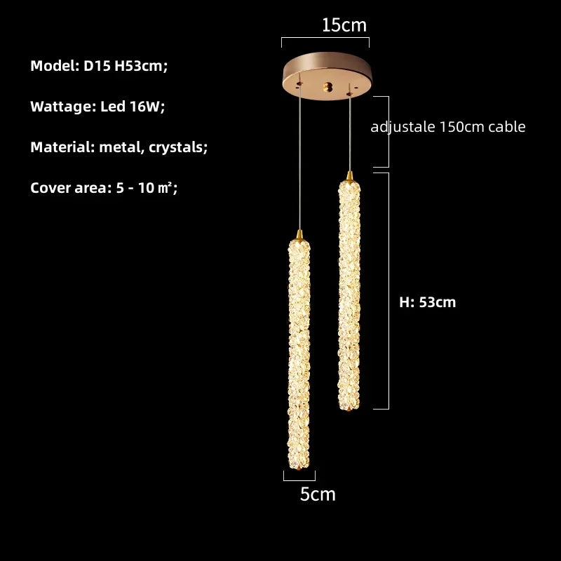 DecorBites™ Crystals Pendant Lights: Modern Dimmable Chandelier for Luxury Living Room, Dining, Bedroom
