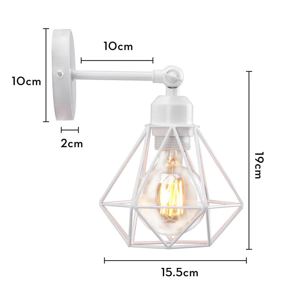 DecorBites™ Iron White Cage Wall Lamp for Modern Indoor Lighting